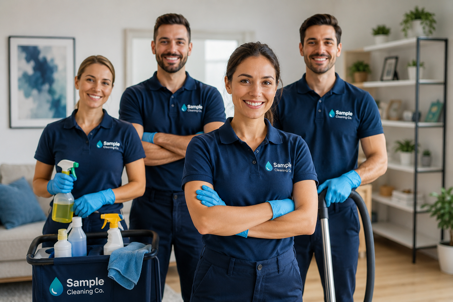Professional cleaning team cleaning a modern office
